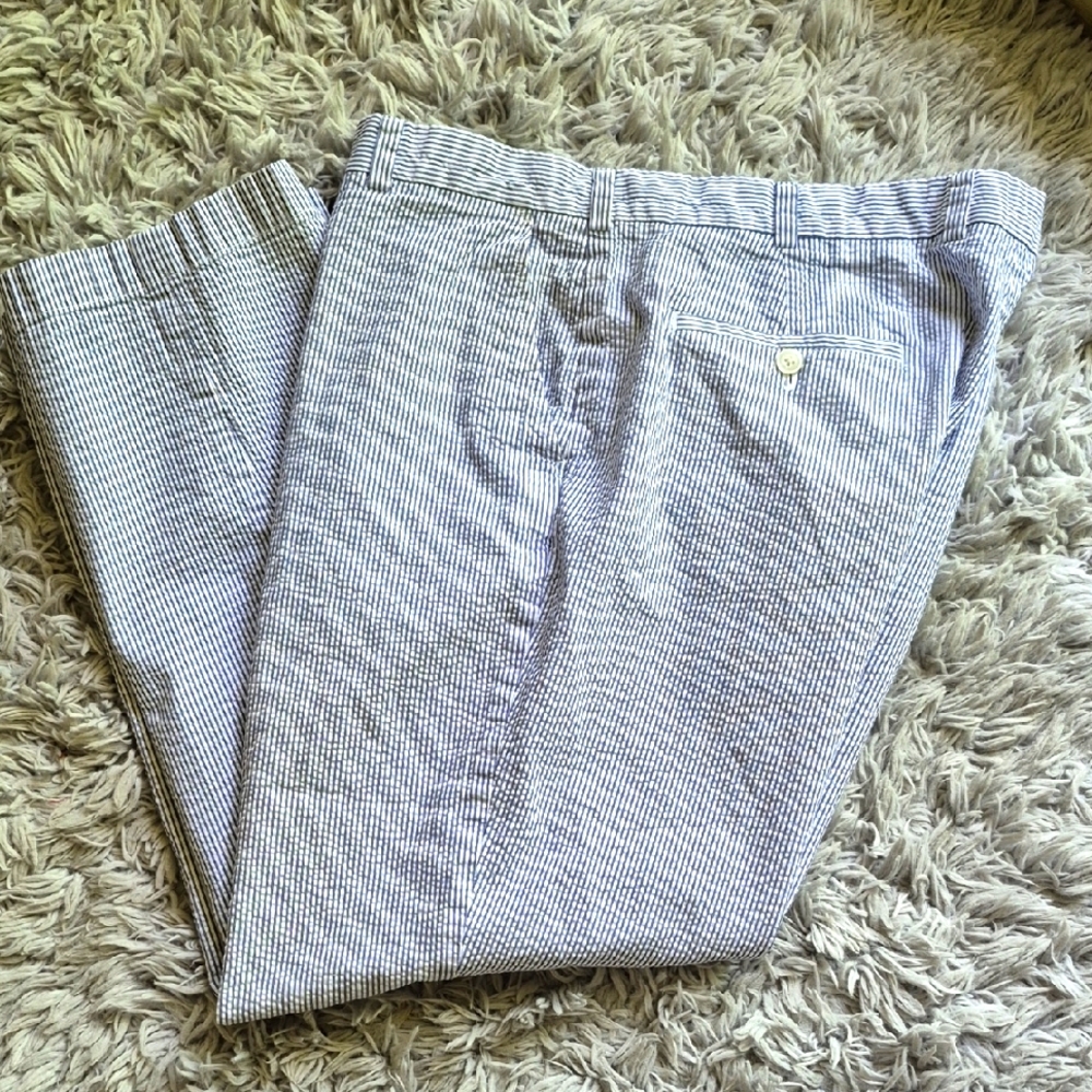 Brooks Brothers Mens Cotton Seersucker Pants‎ Size 40X30 Blue/White Box4